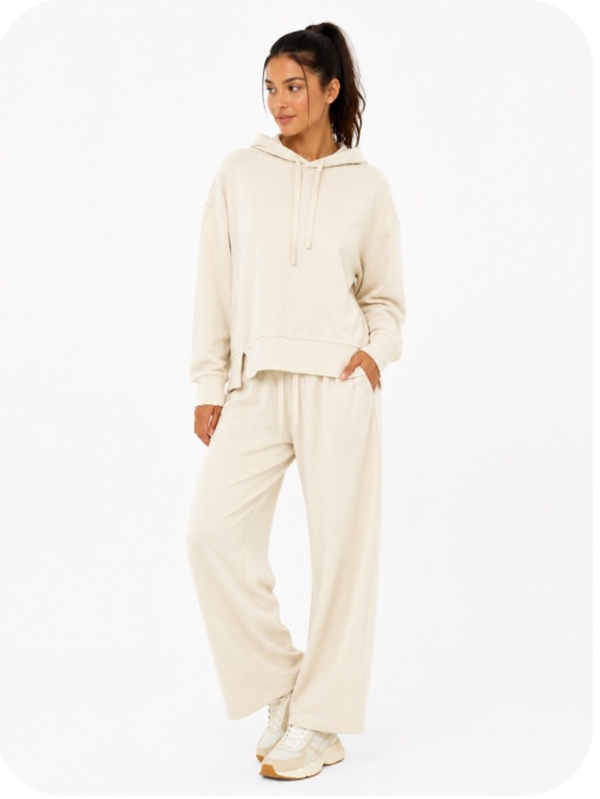 Fabletics Pants - FABLETICS Ribbed Fuzzy Tracksuit Hoodie Jogger Set Ivory Size Small